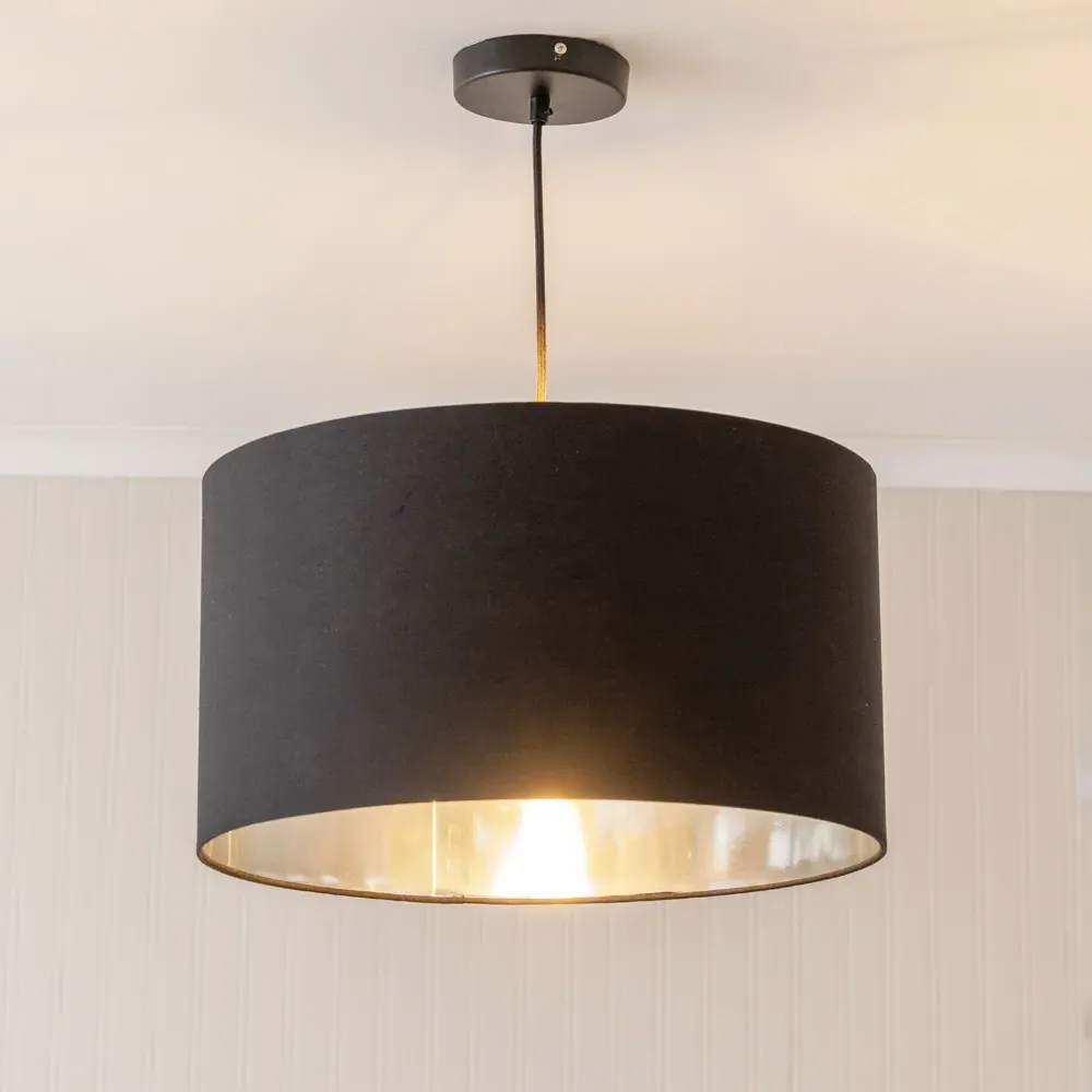 Reni Drum Ceiling Lamp Shade - Black, Fabric