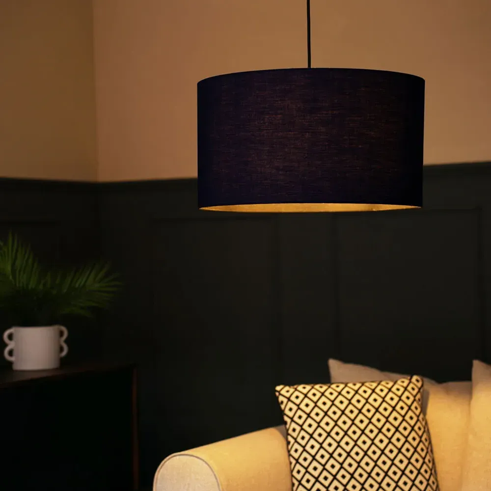 Reni Drum Ceiling Lamp Shade - Navy, Fabric