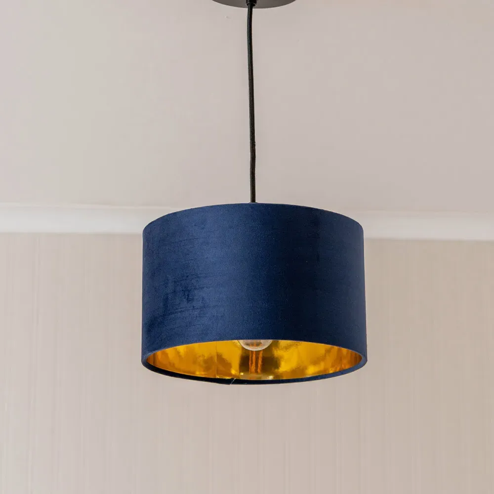 Reni Drum Ceiling Lamp Shade - Navy, Velvet