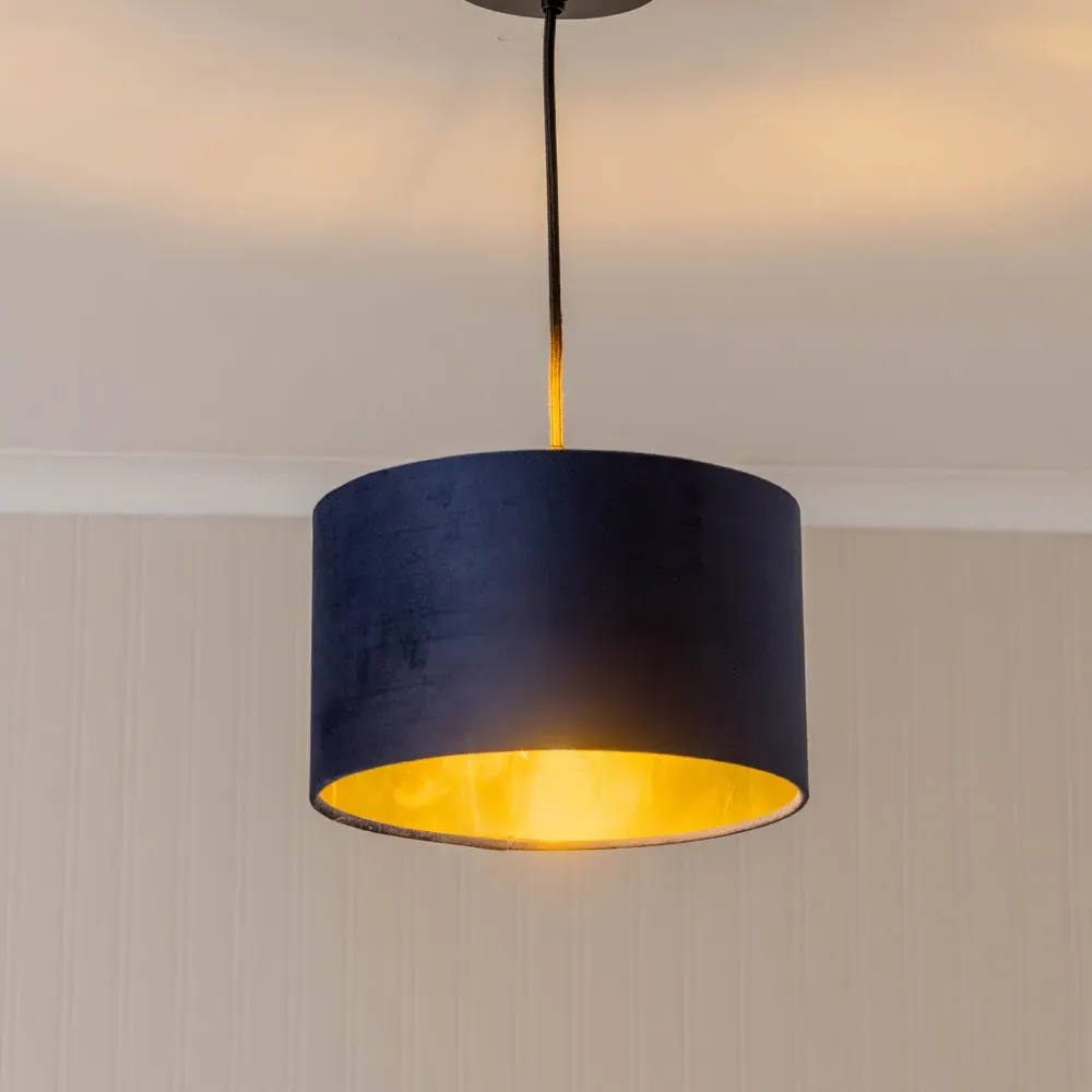 Reni Drum Ceiling Lamp Shade - Navy, Velvet