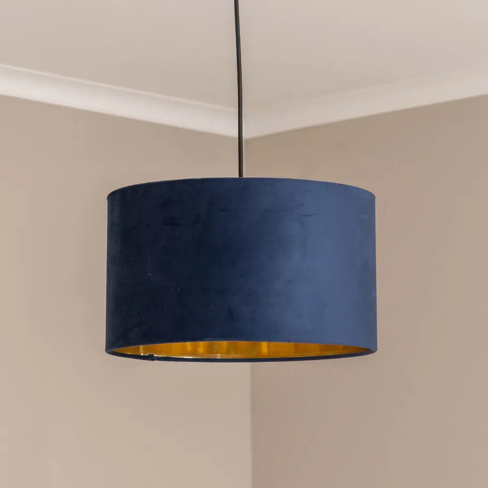 Reni Drum Ceiling Lamp Shade - Navy, Velvet