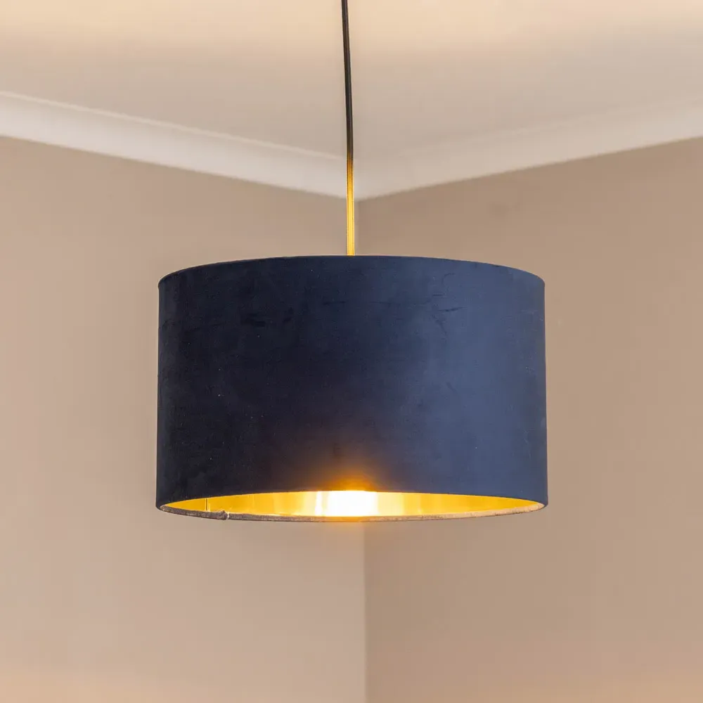Reni Drum Ceiling Lamp Shade - Navy, Velvet