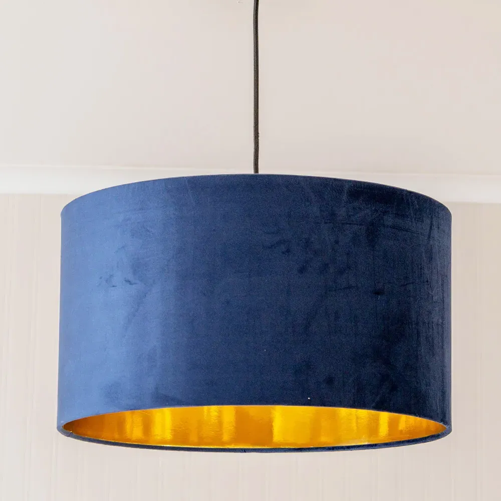Reni Drum Ceiling Lamp Shade - Navy, Velvet