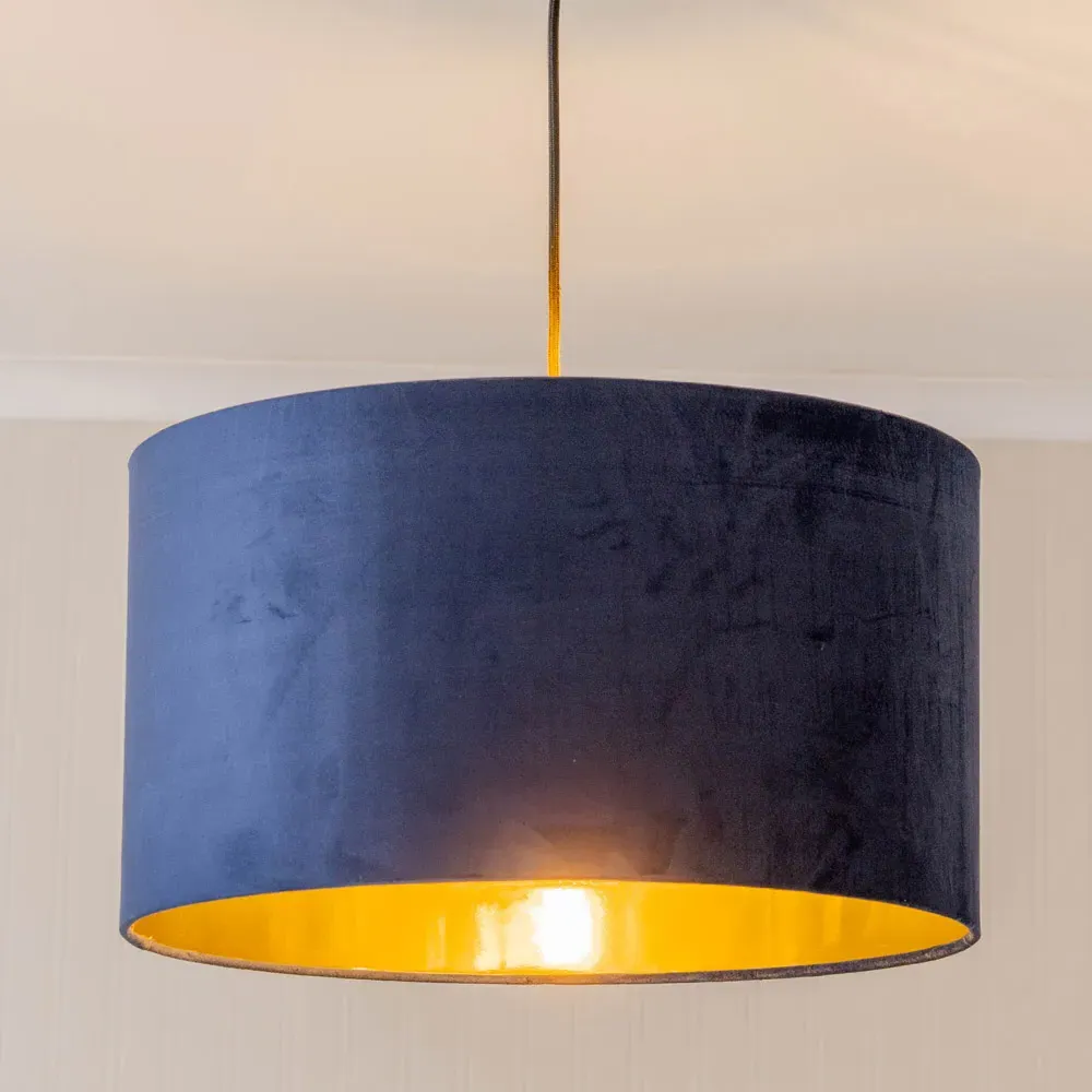 Reni Drum Ceiling Lamp Shade - Navy, Velvet