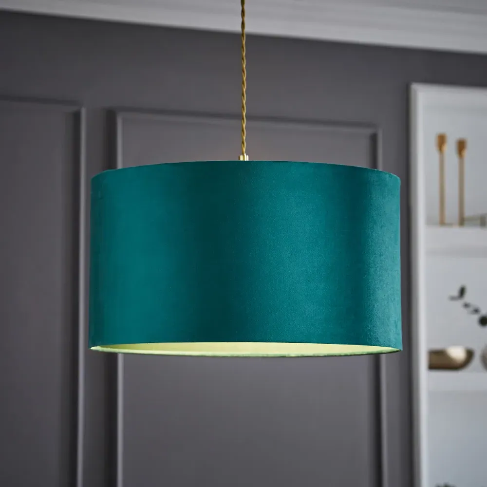 Reni Large Drum Ceiling Lamp Shade - Forest Green, Velvet