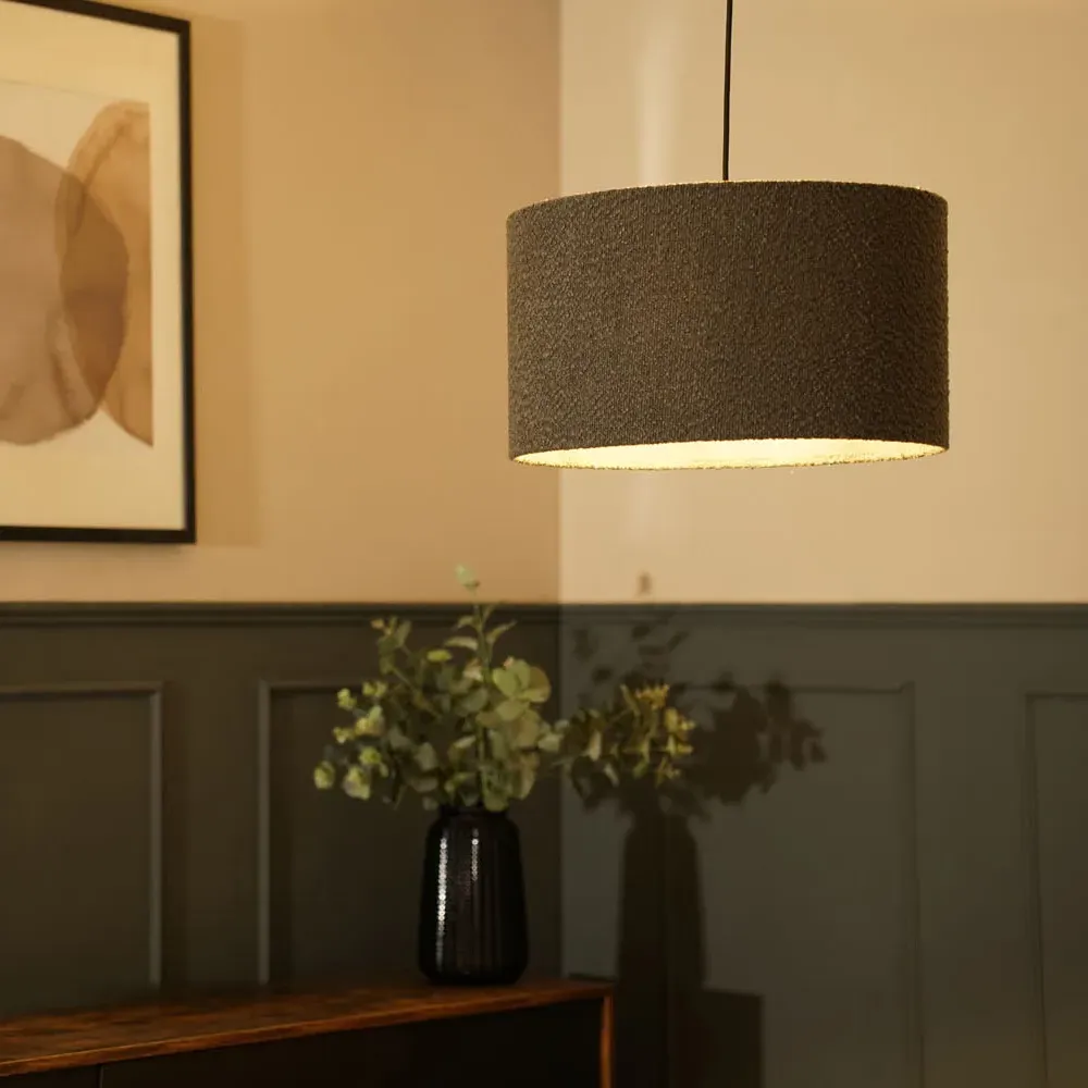 Reni Large Drum Lamp Shade - Charcoal, Boucle