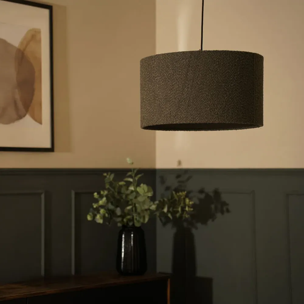 Reni Large Drum Lamp Shade - Charcoal, Boucle
