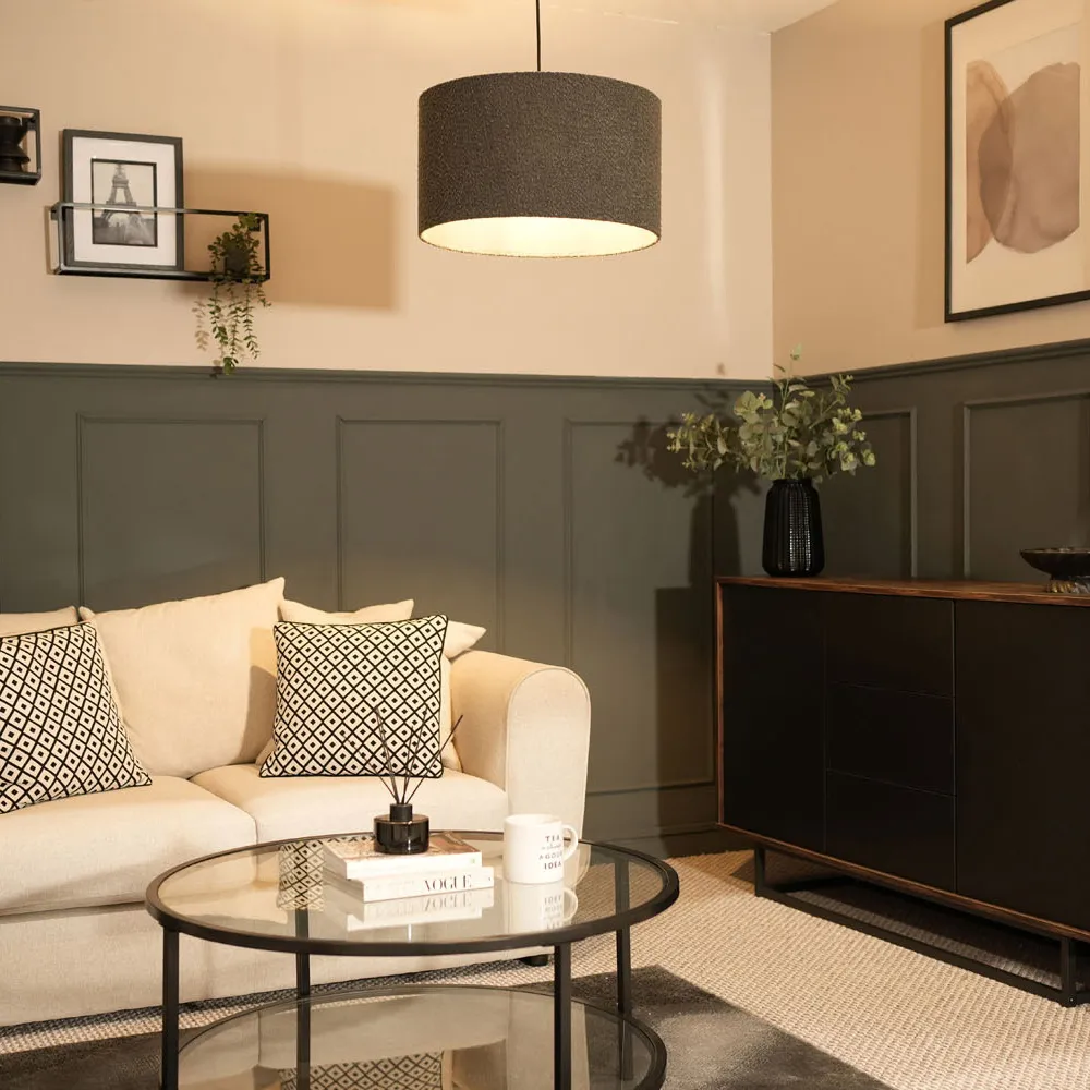 Reni Large Drum Lamp Shade - Charcoal, Boucle