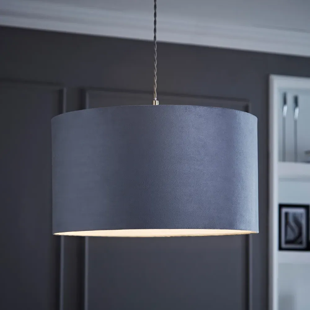 Reni Large Drum Lamp Shade - Grey, Velvet
