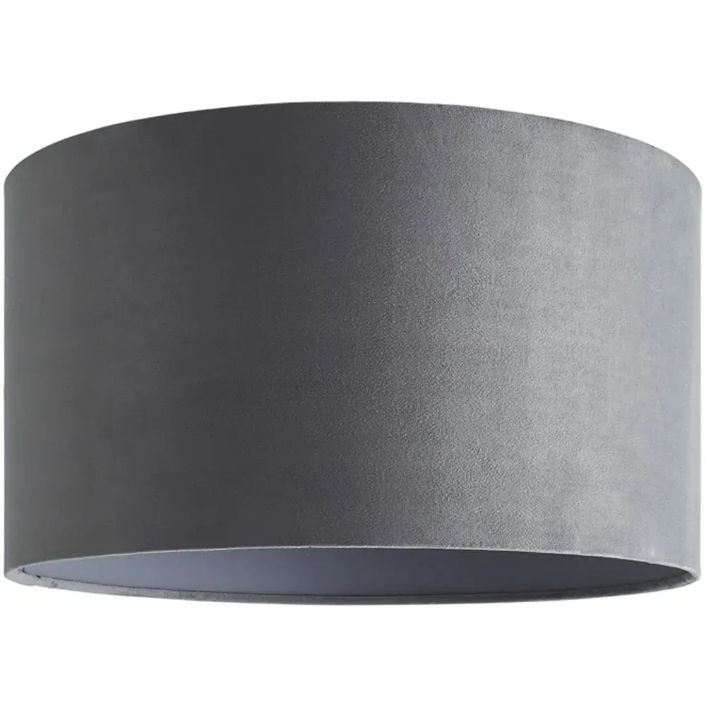 Reni Large Drum Lamp Shade - Grey, Velvet
