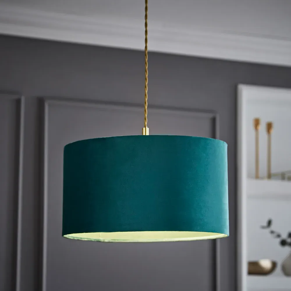 Reni Medium Drum Ceiling Lamp Shade - Forest Green, Velvet