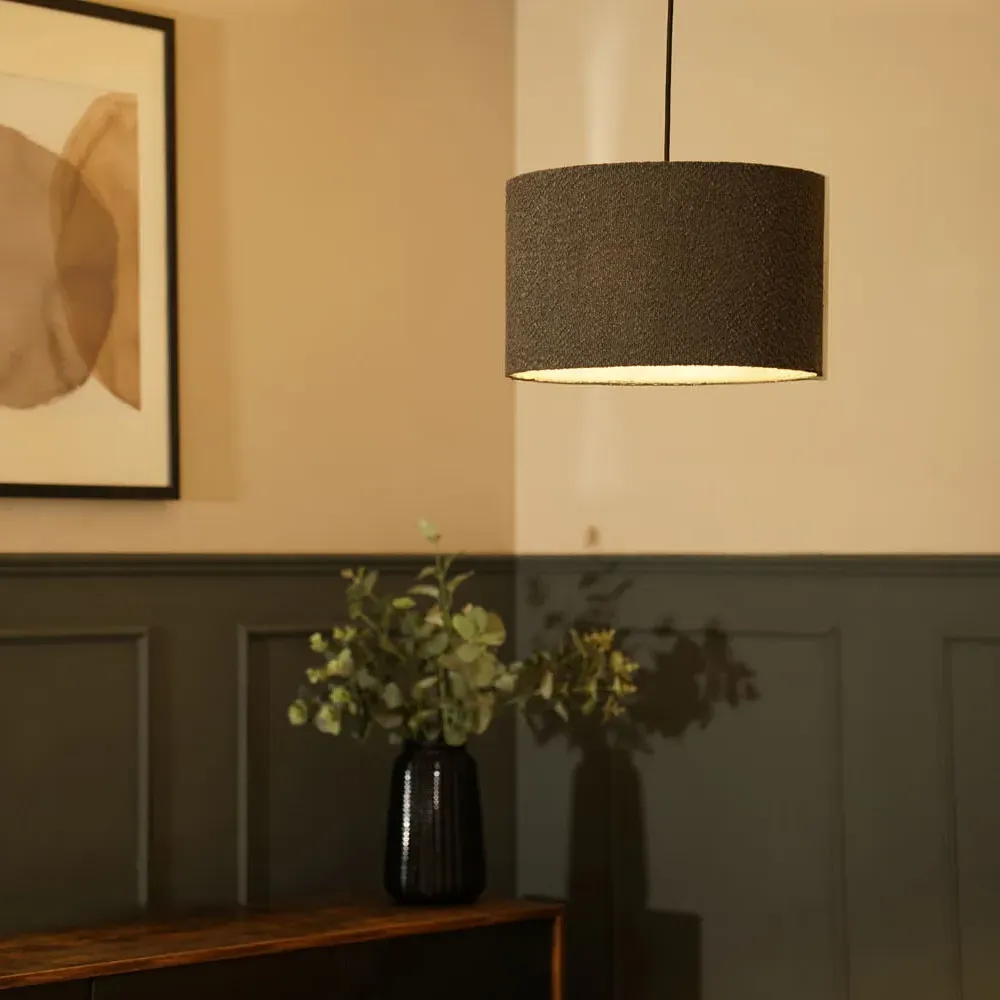 Reni Medium Drum Lamp Shade - Charcoal, Boucle