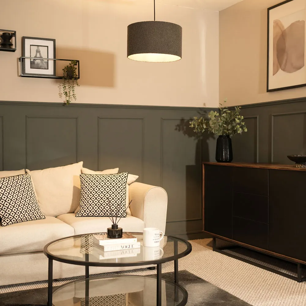 Reni Medium Drum Lamp Shade - Charcoal, Boucle