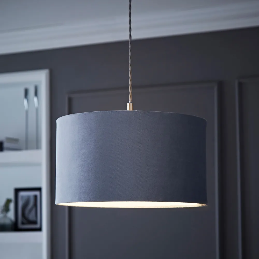 Reni Medium Drum Lamp Shade - Grey, Velvet