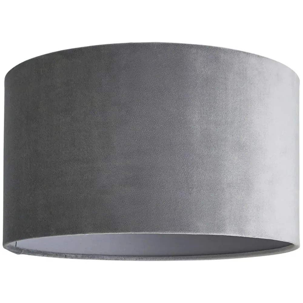 Reni Medium Drum Lamp Shade - Grey, Velvet