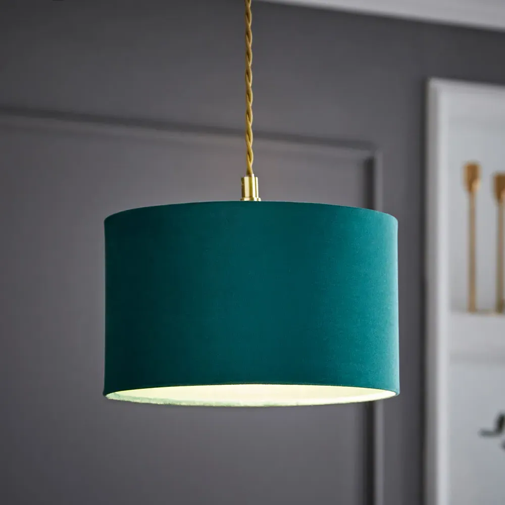 Reni Small Drum Ceiling Lamp Shade - Forest Green, Velvet