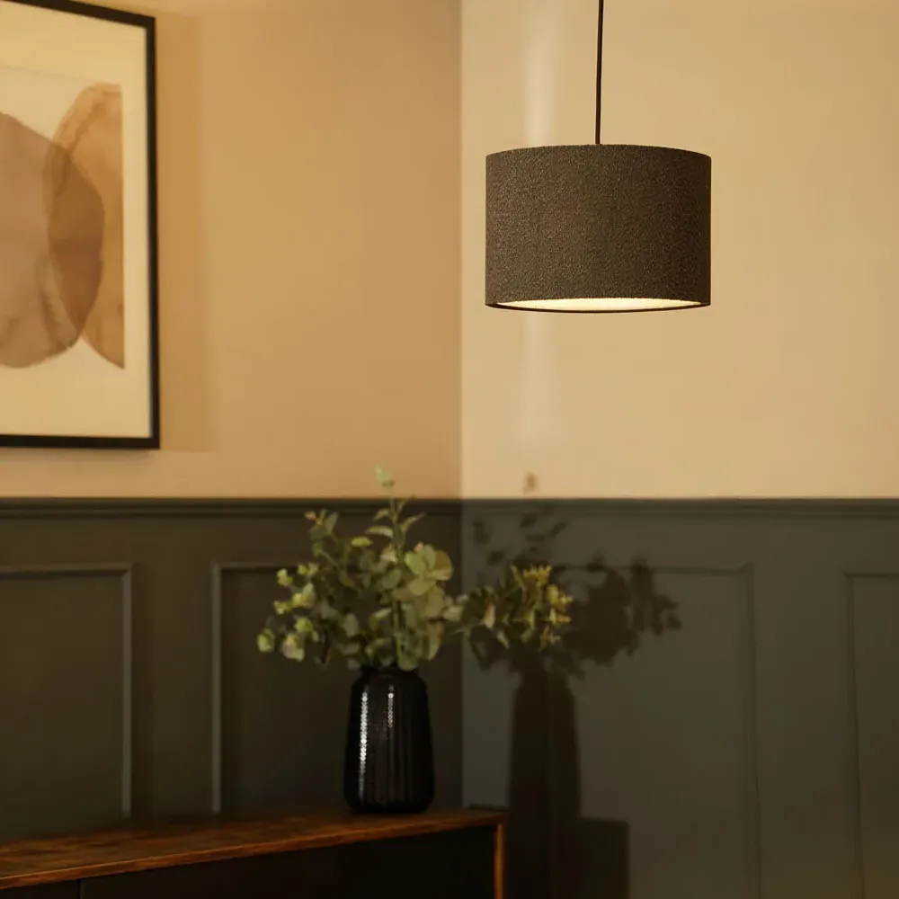 Reni Small Drum Lamp Shade - Charcoal, Boucle