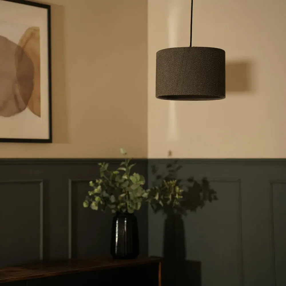 Reni Small Drum Lamp Shade - Charcoal, Boucle