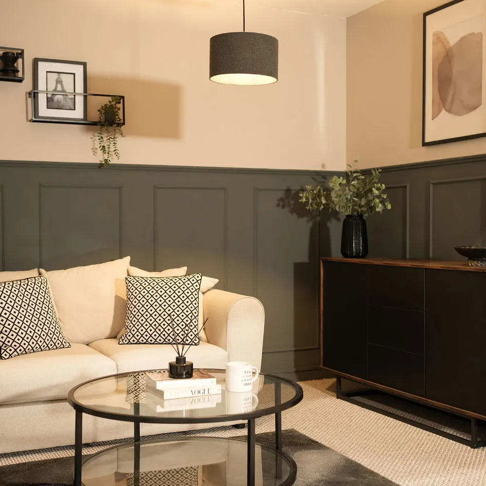 Reni Small Drum Lamp Shade - Charcoal, Boucle