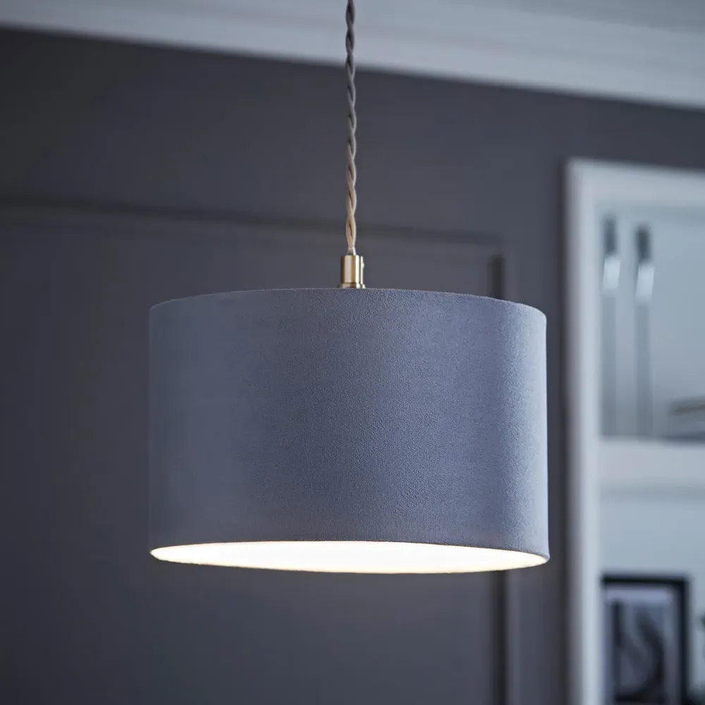 Reni Small Drum Lamp Shade - Grey, Velvet