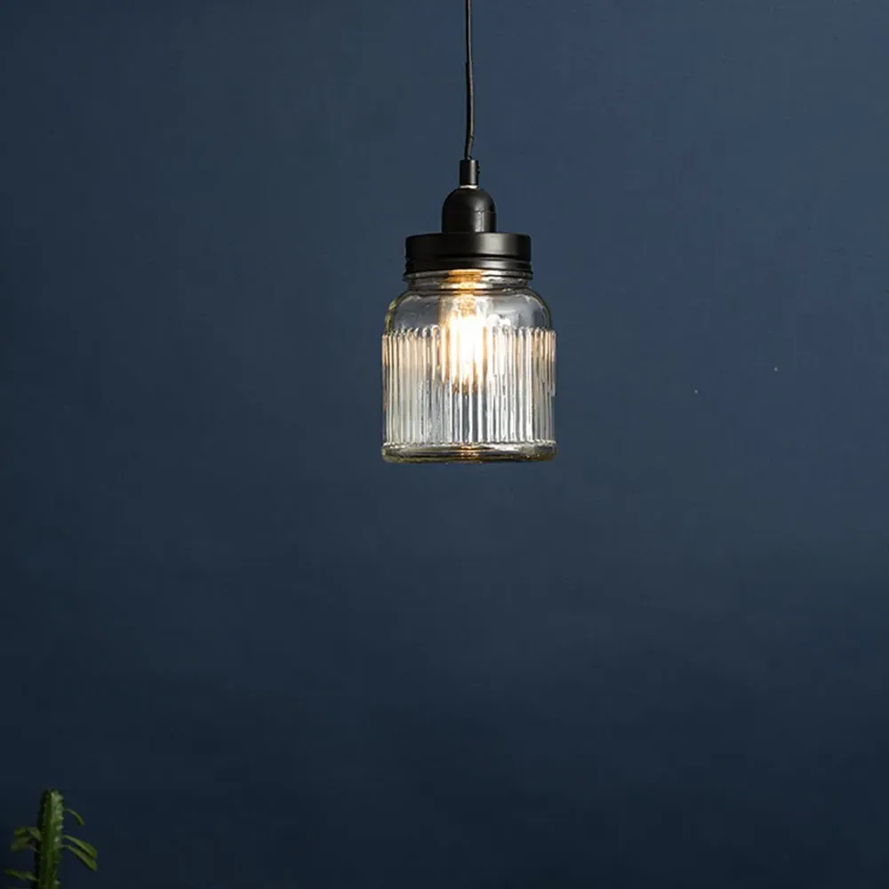 Ribbed Glass Jar Ceiling Pendant Shade - Black