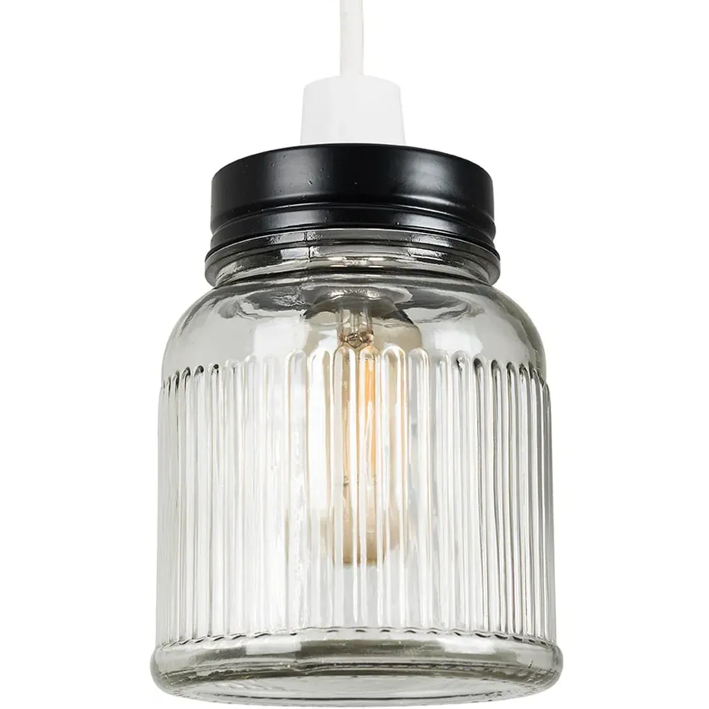 Ribbed Glass Jar Ceiling Pendant Shade - Black image
