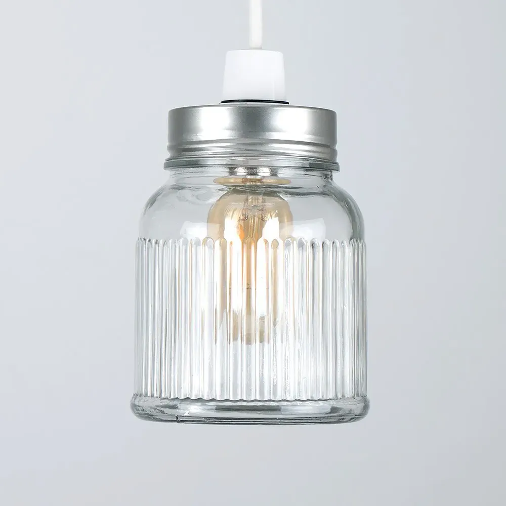 Ribbed Glass Jar Ceiling Pendant Shade - Silver