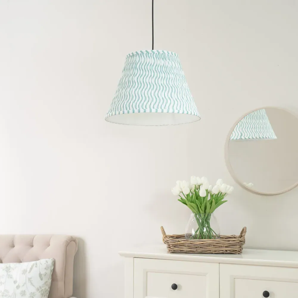 Riza Large Tapered Pleated Lamp Shade - Green, Fabric