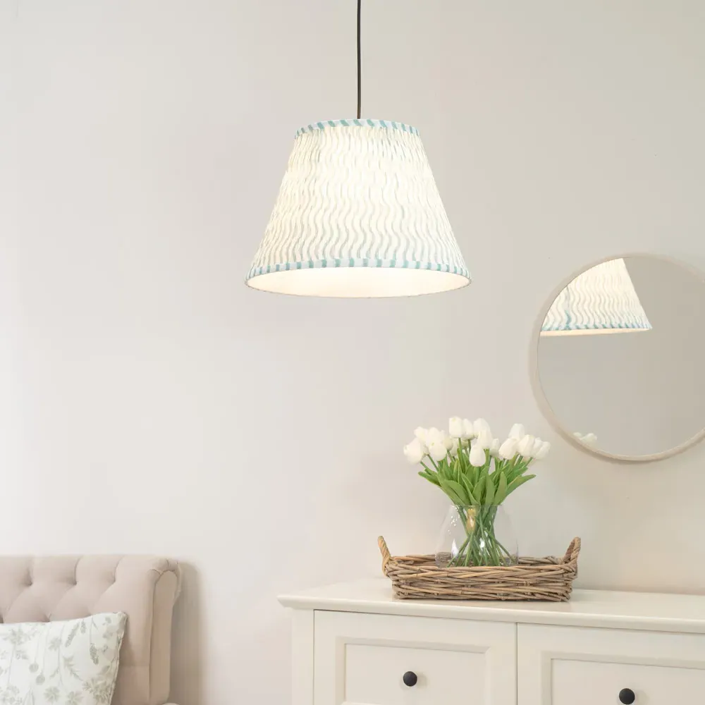 Riza Large Tapered Pleated Lamp Shade - Green, Fabric