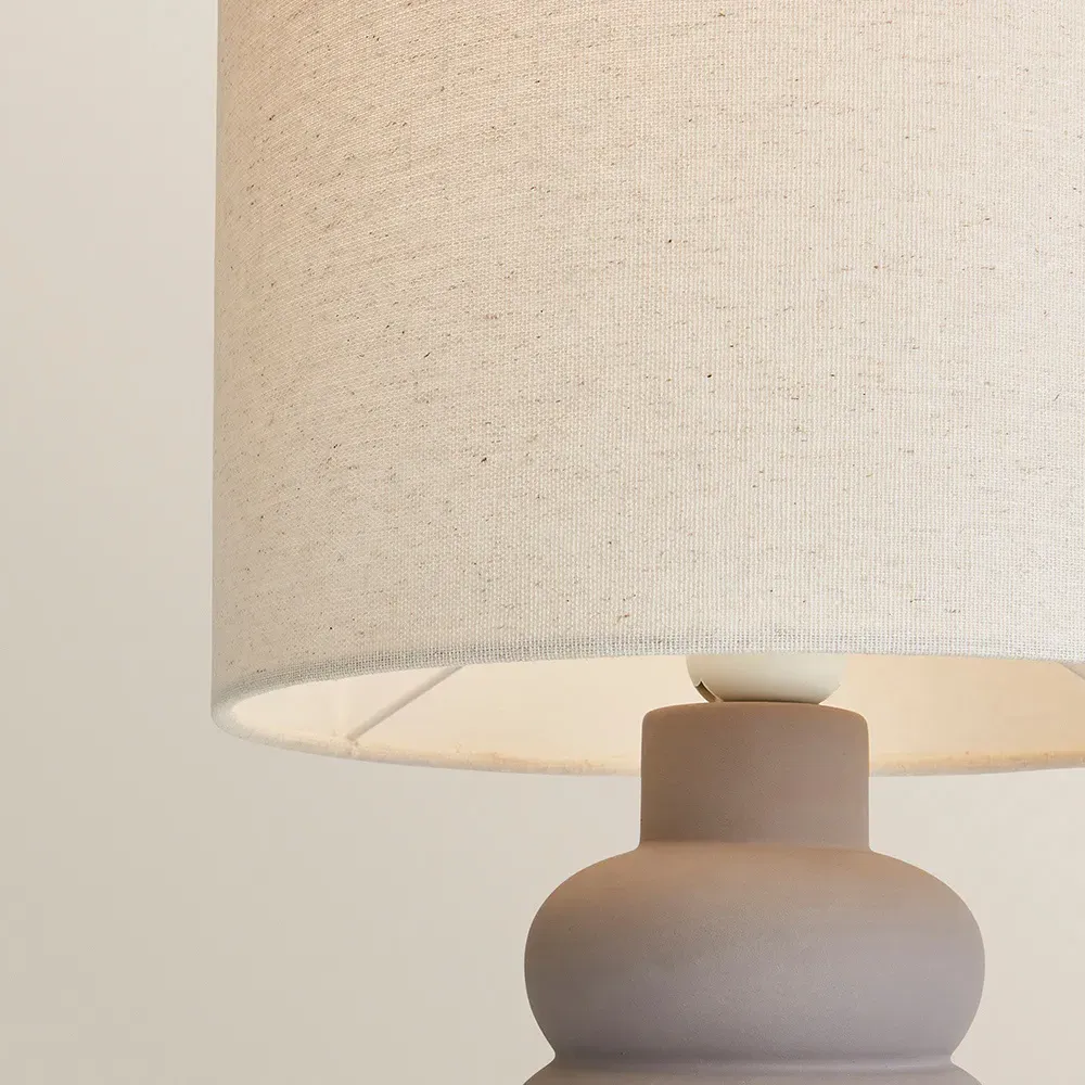 Rochelle Drum Shade Ceramic Table Lamp with Bulb - Grey, Linen