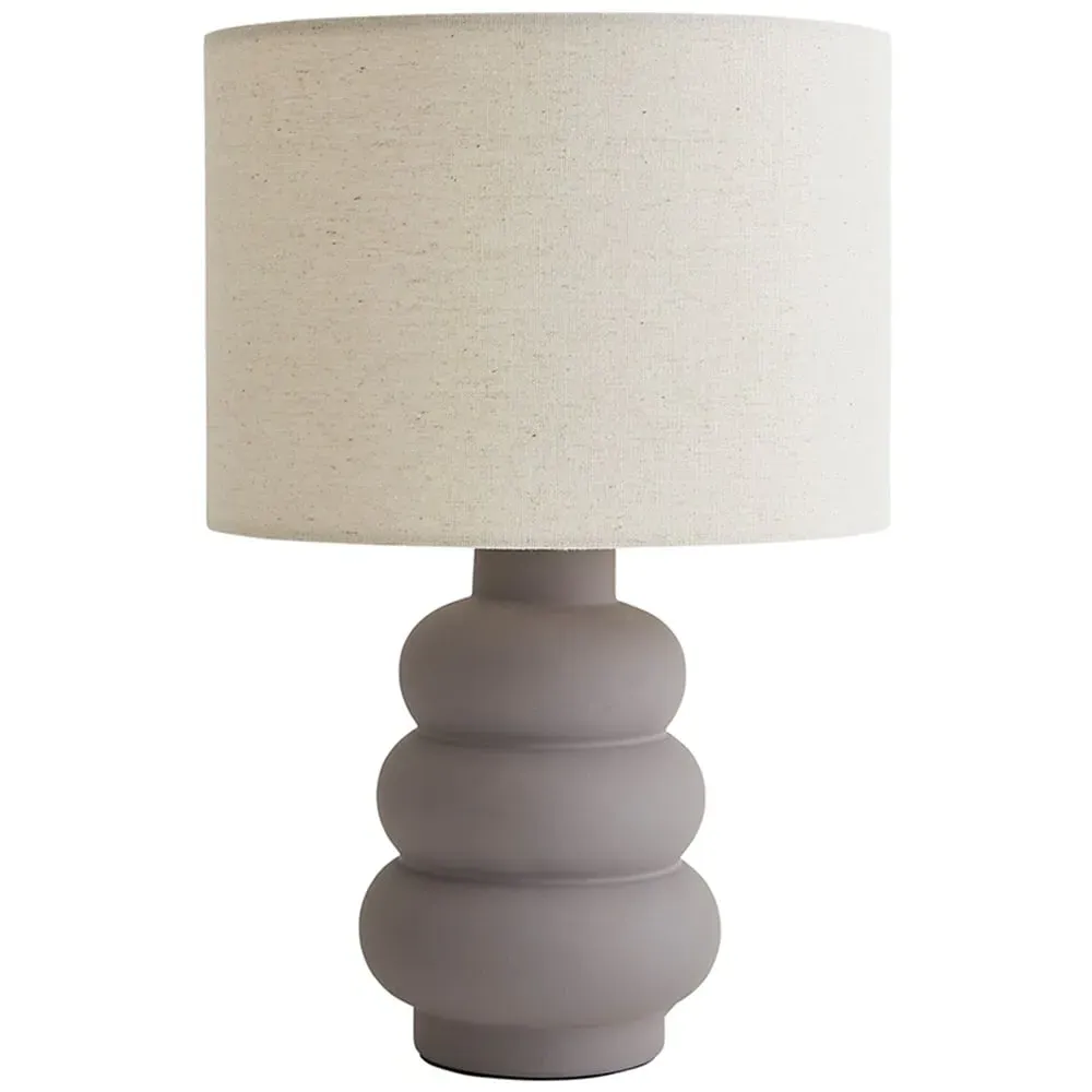 Rochelle Drum Shade Ceramic Table Lamp with Bulb - Grey, Linen image