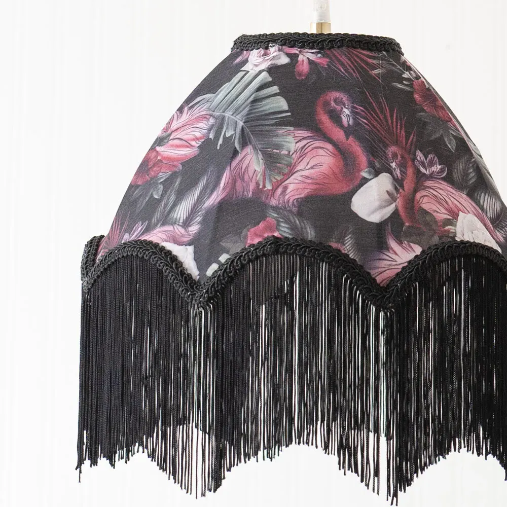 Rosette Scalloped Flamingo Fabric Lamp Shade with Tassels - Multi