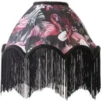 Rosette Scalloped Flamingo Fabric Lamp Shade with Tassels - Multi