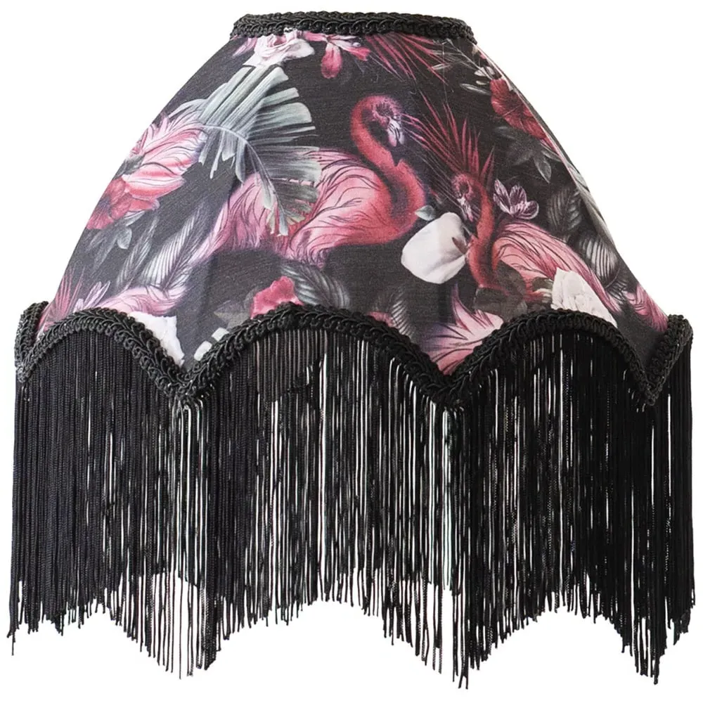 Rosette Scalloped Flamingo Fabric Lamp Shade with Tassels - Multi