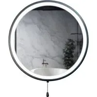 Round Battery Operated Mirror with Pull Switch - Black