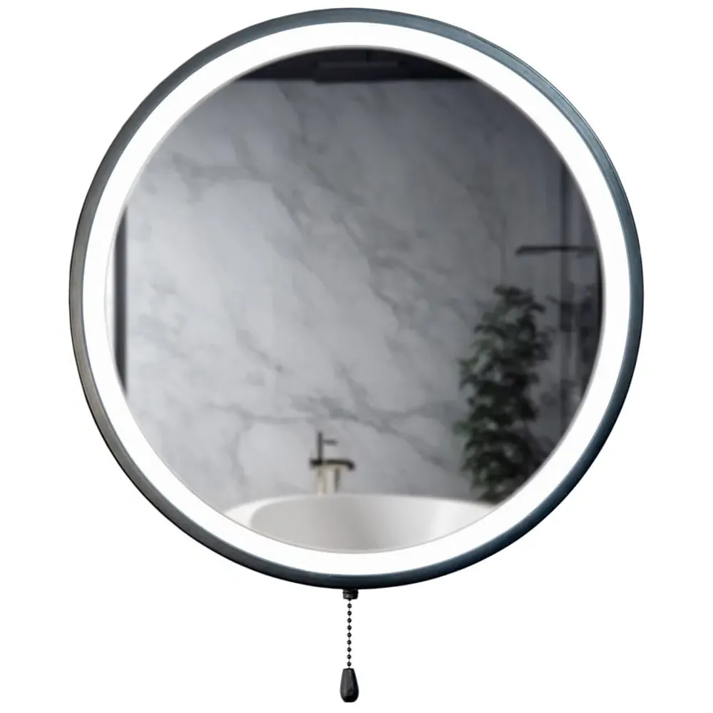 Round Battery Operated Mirror with Pull Switch - Black