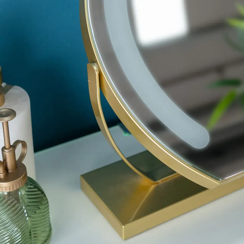 Round LED Vanity Mirror with Touch Control - Gold