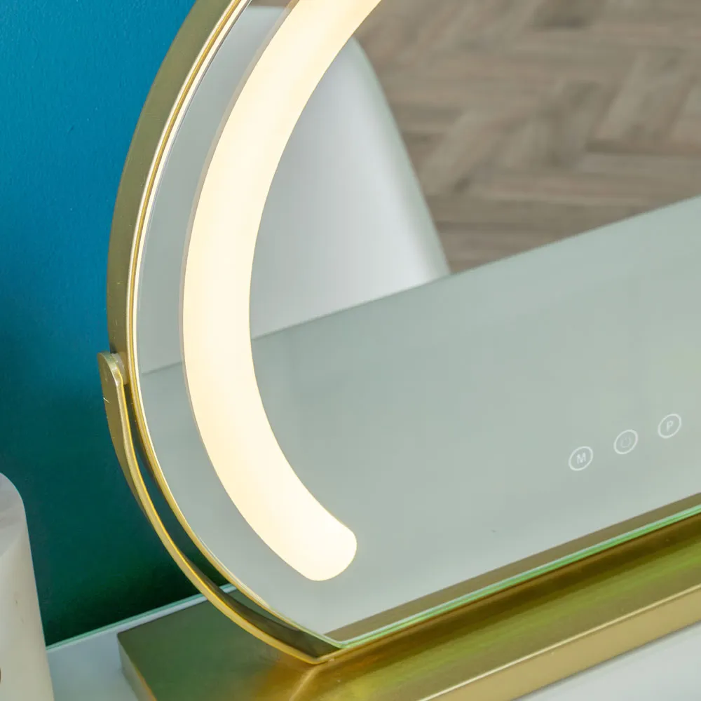 Round LED Vanity Mirror with Touch Control - Gold