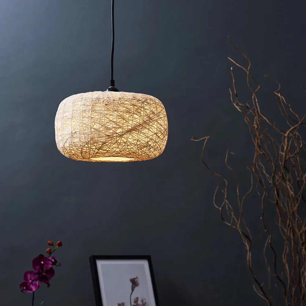 Round Pendant Shade - White, Rattan