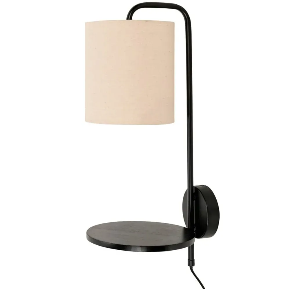 Ryan LED Wall Light with Shelf - Black, Natural Linen image