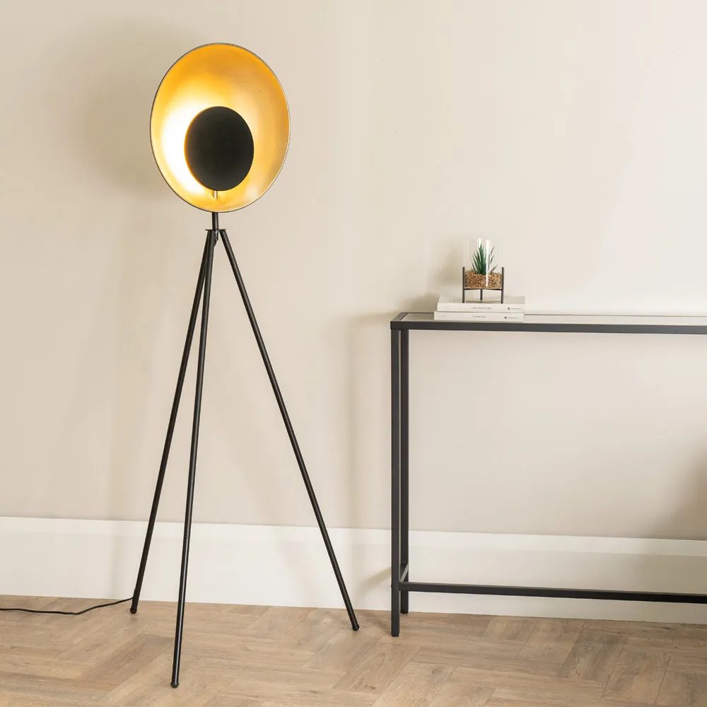 Saffy LED Floor Lamp with Two Disc Shade - Black