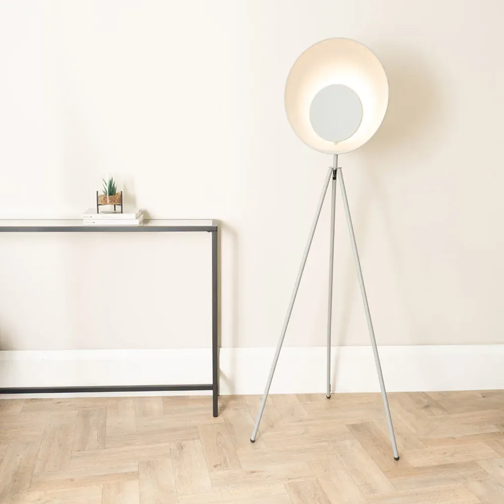 Saffy LED Floor Lamp with Two Disc Shade - Grey