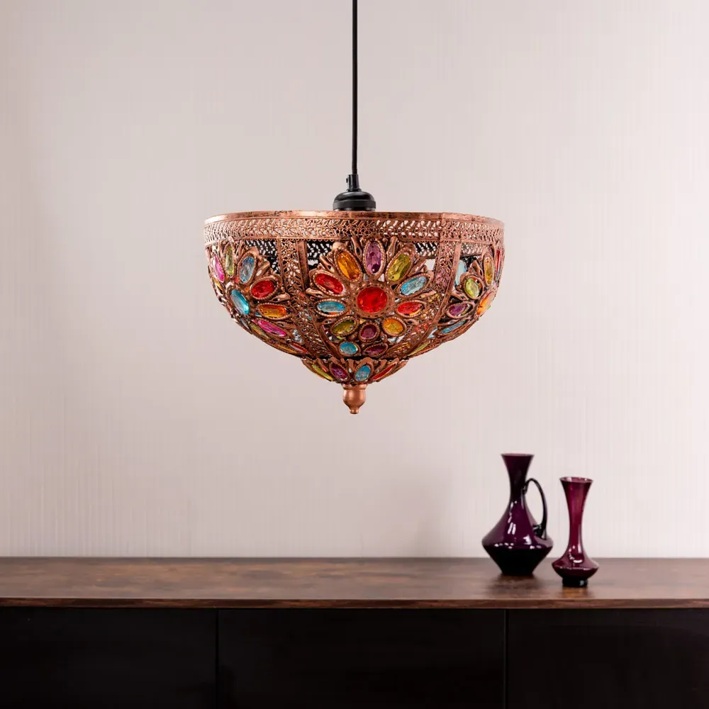 Samia Moroccan Uplighter Lamp Shade - Bronze, Multi
