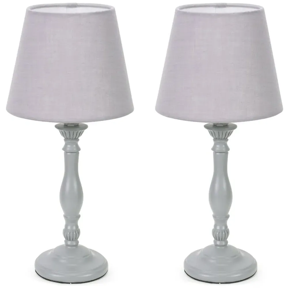 Sara Tapered Candle Stick Table Lamp 2 Pack - Grey, Wood