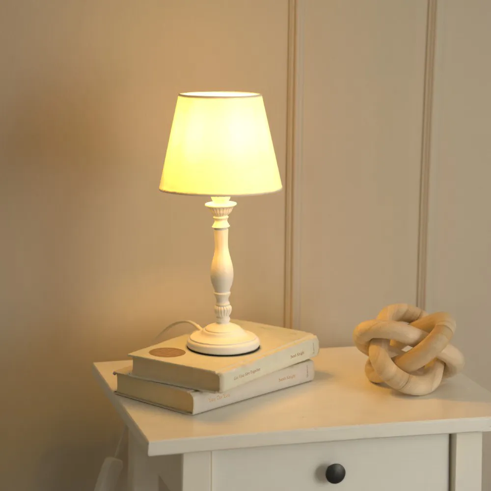 Sara Tapered Candle Stick Table Lamp 2 Pack - White, Wood