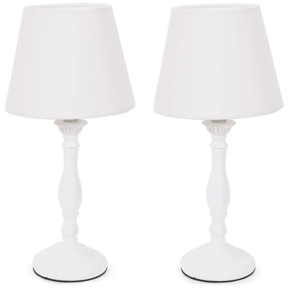 Sara Tapered Candle Stick Table Lamp 2 Pack - White, Wood