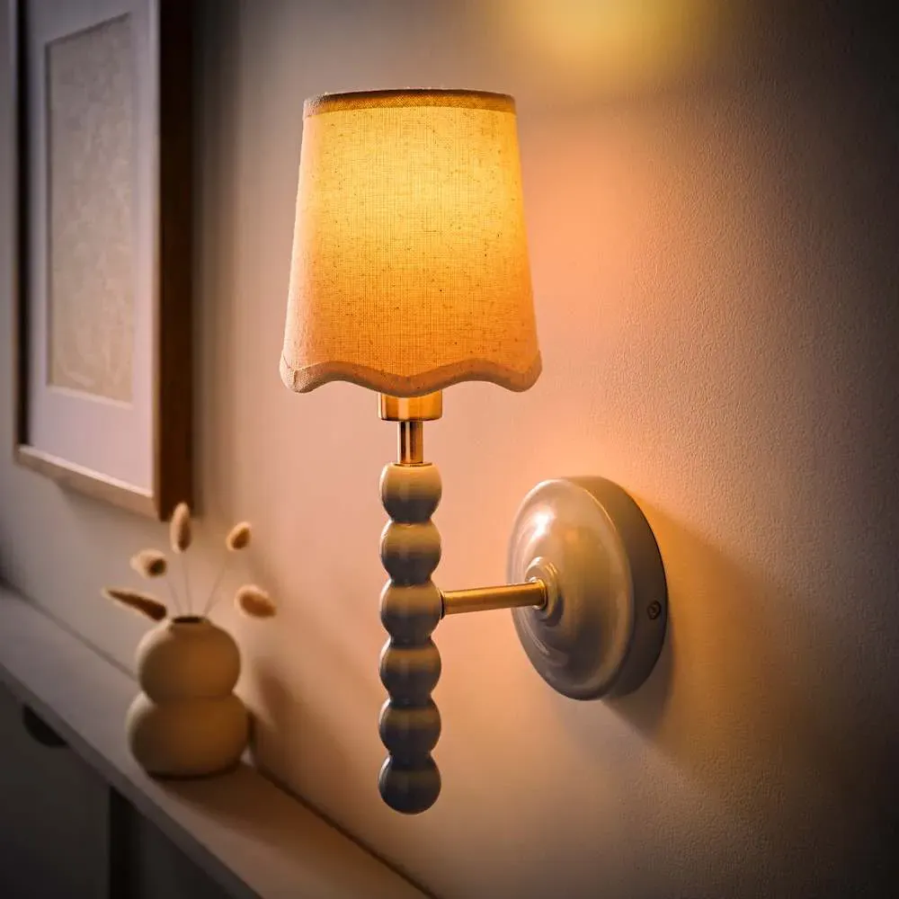 Scallop Shade Bobbin LED Wall Light with Bulb - Blue, Wood