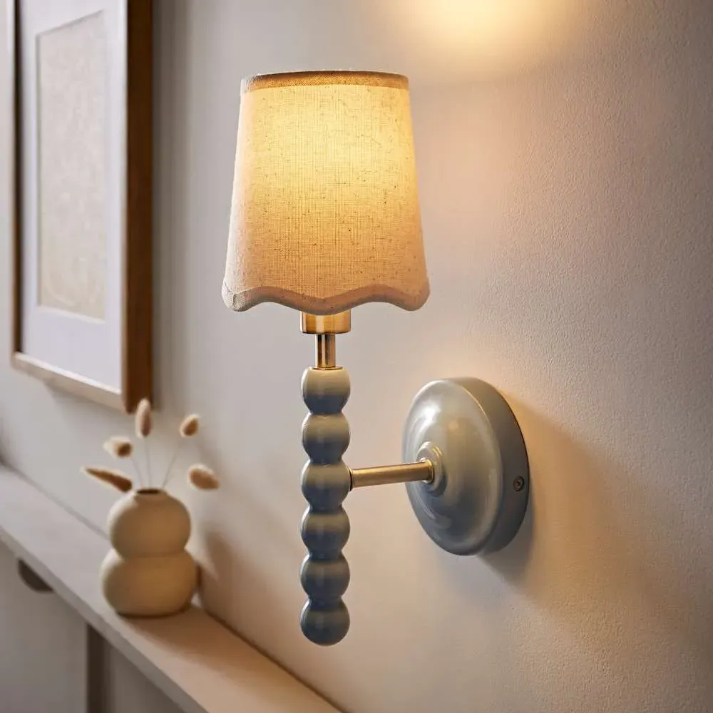 Scallop Shade Bobbin LED Wall Light with Bulb - Blue, Wood