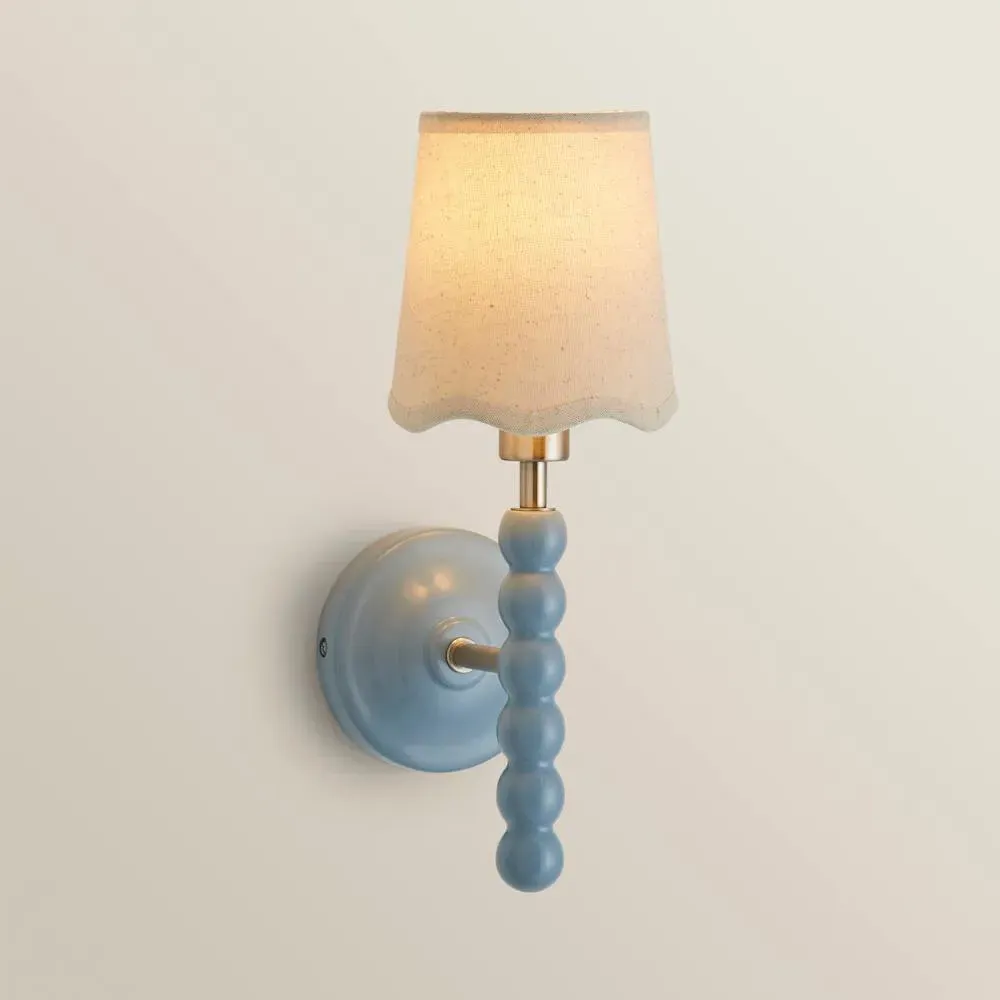 Scallop Shade Bobbin Wall Light 2 Pack - Blue, Wood