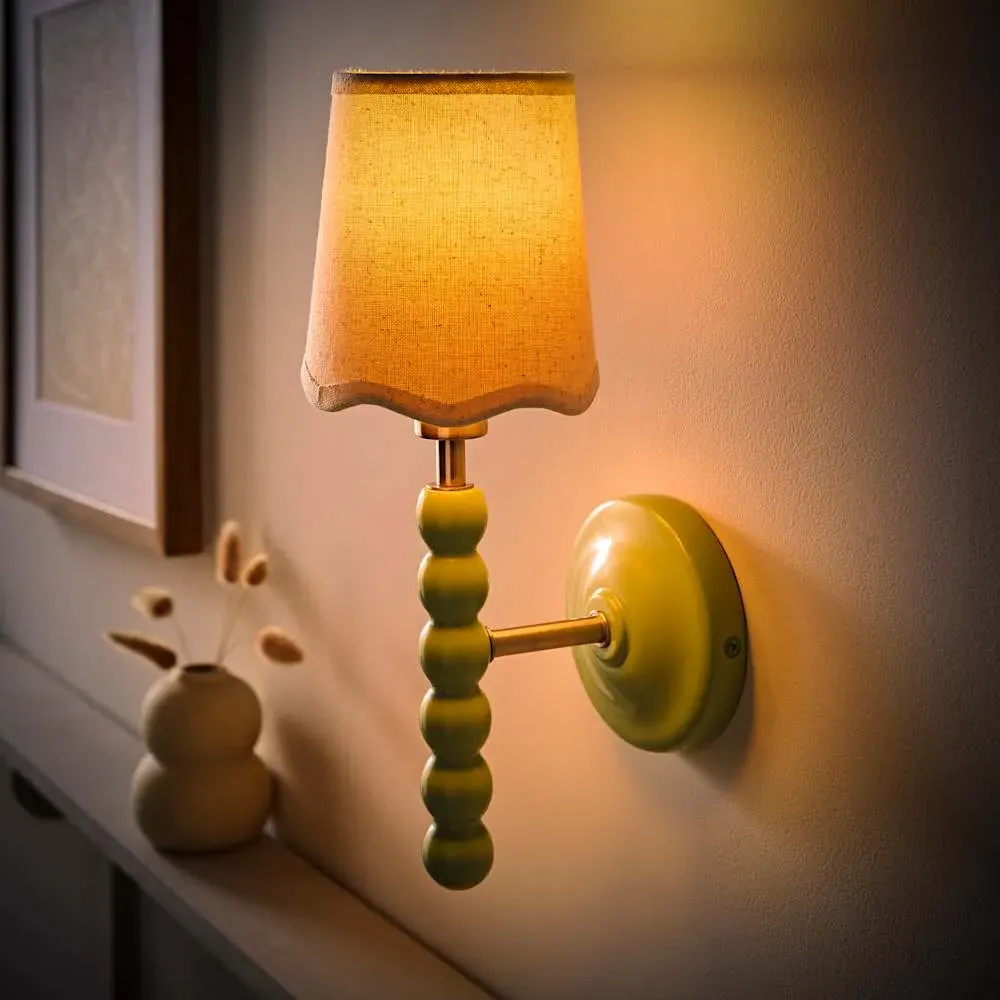 Scallop Shade Bobbin Wall Light 2 Pack - Green, Wood